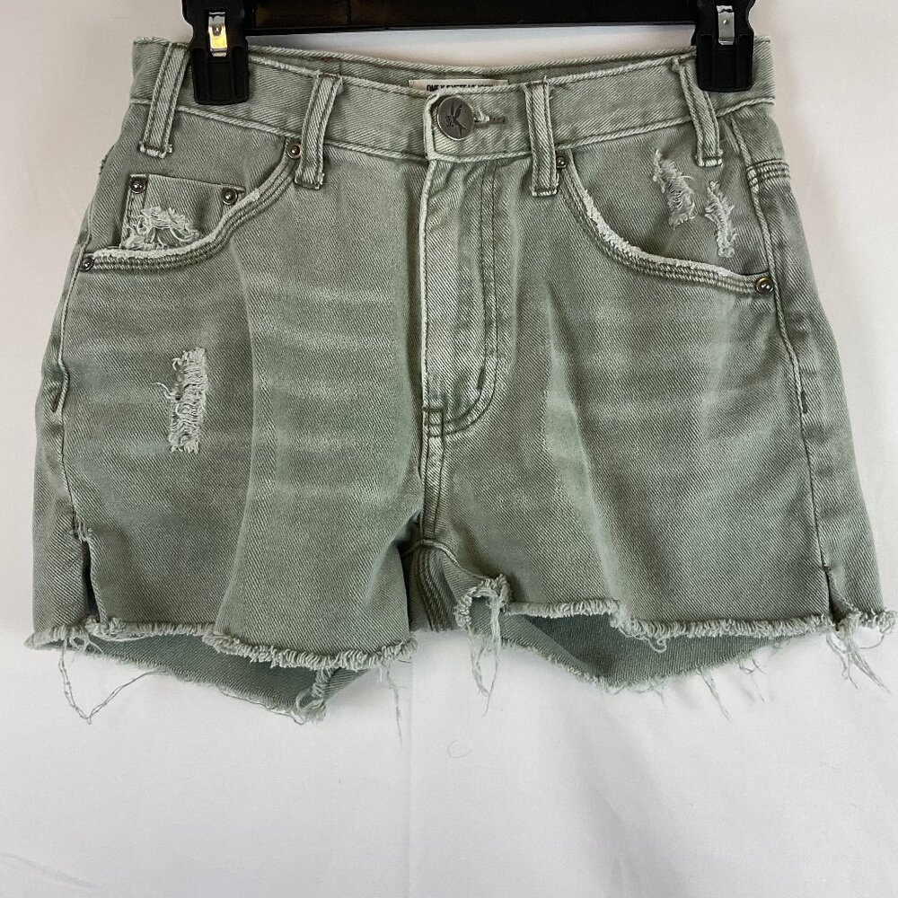 One Teaspoon Sage Green Distressed Denim Jean Shorts